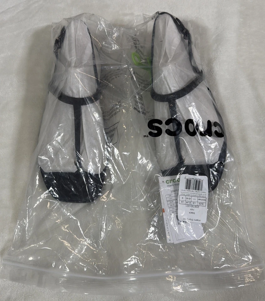 Crocs Miami Thong Flip Flop Sandals Women's 11 Black Square Toe 209793-001