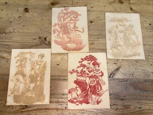 4 Vintage 1950’s Chinese Folk Paper Cuts Music Dancing Red Pink Off White 8X6 - Picture 1 of 12