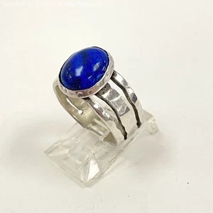 Sterling Silver Sz 7 Hand-Crafted 12x10mm Lapis Gemstone Ring, 5.65g - Picture 1 of 6