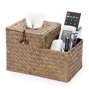 Tissue Box Cover Square Tissue Box Woven Seagrass Tissue Box Holder with Side... - Picture 1 of 7