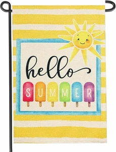 Hello Sunmmer Beach Garden Flag 12x18 Inch Double Sided Colorful Popsicle A  - Picture 1 of 1