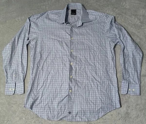 David Donahue Blue Plaid Dress Shirt Long Sleeve Button Up Trim Fit 16.5 34/35 - Picture 1 of 10