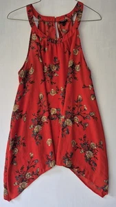Torrid Georgette Womens Size 2 XL High Neck Tank Top Hi Lo Hem Red Orange Floral - Picture 1 of 9