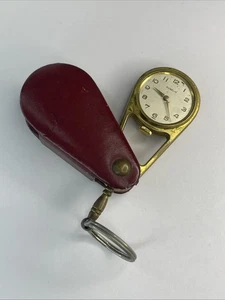 Vintage Rare Gubelin Gold Tone Red Swing Mechanical Pocket Watch Keychain - Picture 1 of 10