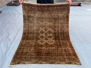 Alfombra Baluchi Vintage 3'3 x 4'3 Terracota Desteñida Hecha a Mano Tribal Oriental Alfombra - Imagen 1 de 10