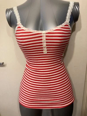 Tank top camisole, lace trim, striped xs, stretchable ,comfortable. - Image 1 of 4