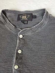 Vintage Double RL RRL Ralph Lauren Henley Short Sleeve Gray Tight Knit Shirt SM - Picture 1 of 8