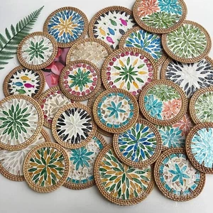 Muticolor&shapes Tableware Mat Anti Scalding Rattan Woven Shell Coasters Cup Mat - Picture 1 of 23