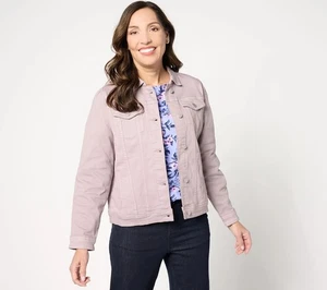 Denim & Co. Size XS Easy Stretch Puff Sleeve Denim Jacket LAVENDER GRAY A631673 - Picture 1 of 1