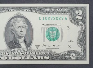 BILLETE DE FECHA DE CUMPLEAÑOS NÚMERO DE SERIE ELEGANTE 2 BILLETE DE DOS DÓLARES SERIE # C 10272027 A - Imagen 1 de 4