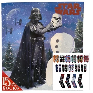 STAR WARS ☆ 15 Pairs of Socks Advent Calendar ☆ Men's Shoe Size 6-12 ☆ NEW - Picture 1 of 6