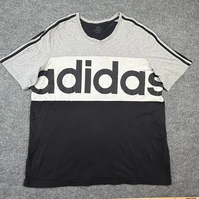 Adidas T Shirt Mens 2XLT Essentials Colorblock Logo Crewneck Graphic Black Gray - Image 1 of 4