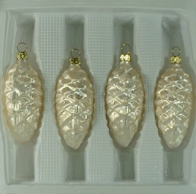 Lauschaer Glas Christbaumschmuck Tannenzapfen Eislack champagner mundgeblasen - Bild 1 von 4