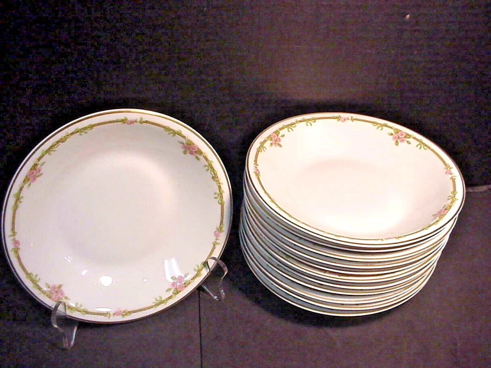 Theodore Haviland Limoges France Schleiger 625A PINK ROSES 12 Coupe Soup Bowls - Image 1 of 4