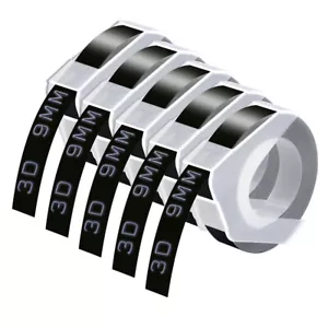5PK Plastic 3D Emobssing Tape White on Black For Dymo Label Buddy 520109 3/8" - Picture 1 of 11