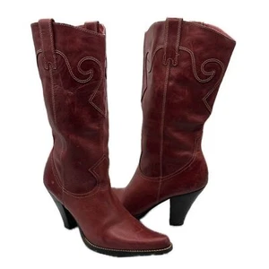 Steve Madden Sz 10 SILVRADO Vintage Red Leather Heeled Boots Western Boho - Picture 1 of 14