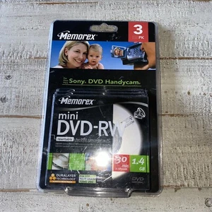 Memorex Mini DVD-RW 3 Pack 2X 1.4GB 30 min Single Sided DVD Camcorder New - Afbeelding 1 van 2