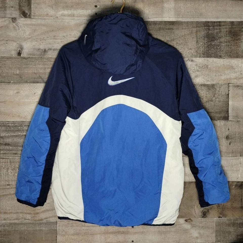 Chaqueta reversible forrada de algodón vintage Nike azul para hombre talla mediana Swoosh central Foto 1 de 4