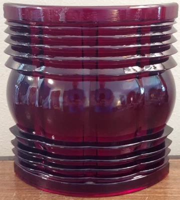 Vtg LARGE Curved Red Glass Lens Boat Ship Lamp Light Navigational Lantern 6.5"H - Image 1 of 4