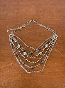 MILOR Signed Stainless Steel Silver Tine Six-Multi Strand Chain Necklace - Picture 1 of 6