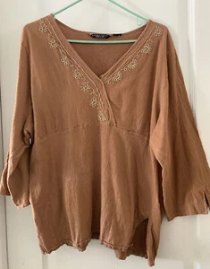 Reference Point II Brown Woman’s Top Blouse Plus Size 2X Brown 3/4 Sleeve - Picture 1 of 10