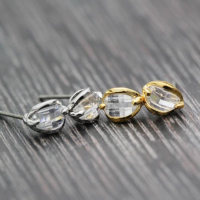 18K Gold / White Gold Plated 7mm Simple Cute Crystal Lucky Bean Stud Earrings — 第 1/4 张图片