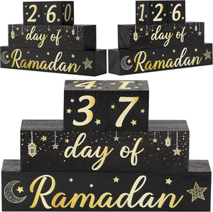 Ramadan Calendar Block Set, Happy Eid Mubarak Countdown Calendar Table Decor, Ra - Picture 1 of 12