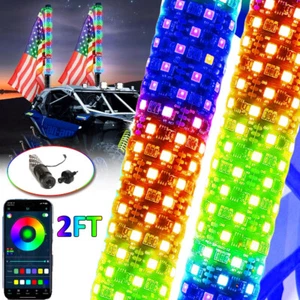 Pair 2FT Spiral LED Fat Whip Light Antenna RGB Chasing For Can-am X3 RZR UTV ATV - Picture 1 of 19