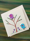 Original Hand Painted Card Birds in a Tree Greetings Card Any Occasion Buttons