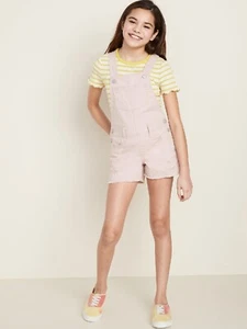 NWT OLD NAVY SIZE XS (5) PINK DENIM DISTRESSED SHORTALLS - Picture 1 of 4