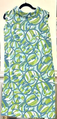 Vestido sin mangas Jane Emory Blue Circles Mod Jersey años 60 talla 12 vintage Foto 1 de 4