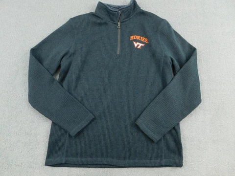 Virginia Tech Hokies Sweater Men Medium Gray Champion 1/4 Zip Long Sleeve Collar Cover