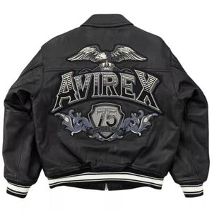 Men's Avirex Aviator King black 75 Bomber Jacket, 1975 Leather Jacket - Picture 1 of 6