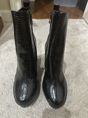 Botas de combate de cuero negras Lemonade para mujer talla 9 plataforma tacones de goma Foto 1 de 4