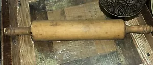 "Antiguo rodillo primitivo de madera, asas talladas, gran pátina granja 17""" - Imagen 1 de 4