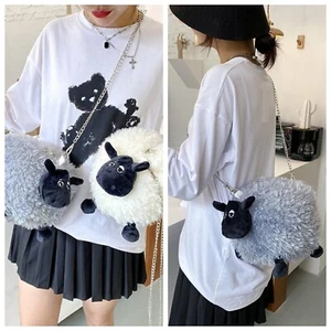 HANDBAG CHILDREN PLUSH HANDBAG Animal SHEEP Fashion Square Zipper Crossbody - Picture 1 of 5