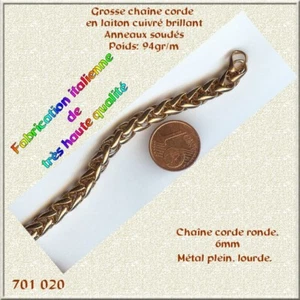 701020*** 50 cm CHAÎNE TRESSE LAITON CUIVRÉ 6 MM TRÈS HAUTE QUALITÉ*** 50 cm - Picture 1 of 2