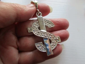 VINTAGE RETRO LARGE SILVER TONE US DOLLAR RAPPER FOB CHARM PENDANT NECKLACE $ - Picture 1 of 2