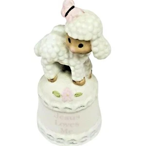 Sheep Enesco Bisque Thimble Shoppe Lamb Jesus Loves Me Bible Quote Collectible - Picture 1 of 6