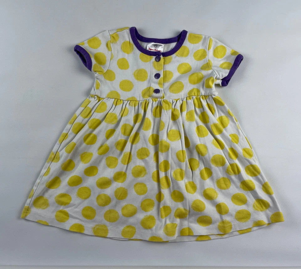 Vestido corto Hanna Andersson para niñas pequeñas 100 botones blancos amarillos a lunares Slv Foto 1 de 4