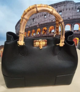 Borsa vera pelle donna ragazza Stefany manici in bambù nero special price - Foto 1 di 16