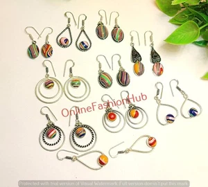 Rainbow Calsilica Gemstone Earrings Lot 925 Sterling Silver Plated Jewelry Bulk - Picture 1 of 4