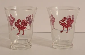 Set di due bicchieri vintage gallo rosso doppio colpo o succo, di Libbey anni '50 - Foto 1 di 6