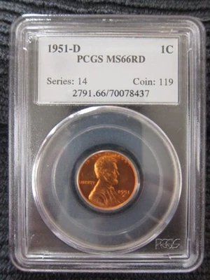 1951-D PCGS Lincoln wheat Cent MS66RD RED 1c penny  Shiny! - Image 1 of 4