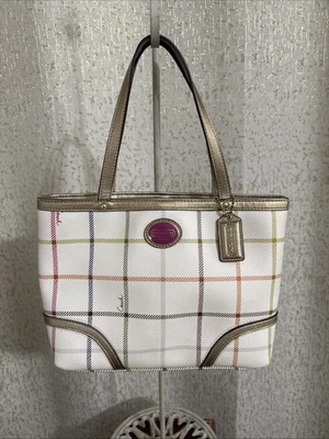 Coach Cream Plaid Peyton Multicolor Handbag Purse F48586 Tattersall w/ Wallet - Image 1 of 4