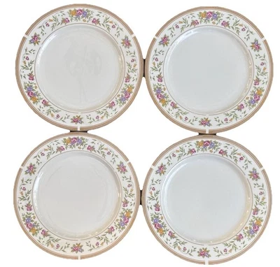 Farberware Bellini Sopa Cuencos (4) Porcelana De Colección 22K Borde Dorado Floral 9" Rosa Foto 1 de 4