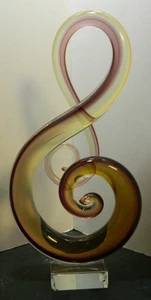 Vintage Murano Hand Blown Yellow, Amethyst & Clear Real Treble Clef 11.75"x5.75" - Picture 1 of 12