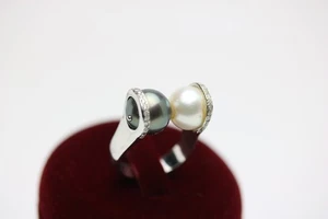 Anillo de oro con 2 cuentas y 36 cl. aprox. Diamantes, oro blanco 750 - anillo talla 53 - Imagen 1 de 8