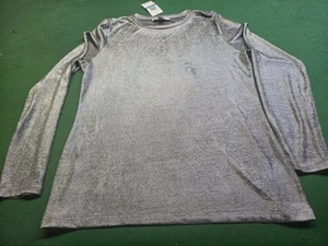 Michael Kors Metallic Silver Long Sleeve Crew Neck Top Shirt Size 14-16 XL - Picture 1 of 3