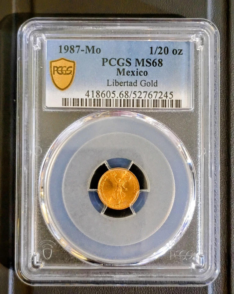 1987 1/20th Gold Onza Libertad Gem BU RARE COIN MEXICO PCGS MS68 Azteca TOP POP - Image 1 of 4